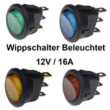 ✅Wippschalter Rund 2 Stück 12V / 16A Beleuchtet KFZ Schalter Wippenschalter