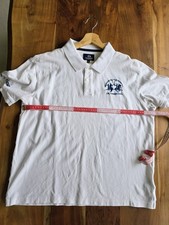 Original La Martina Herren Polo Shirt XL Kurzarm Weiß, Logo auf Brust und Ärmel