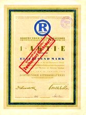 Dortmunder Ritterbrauerei AG Dortmund histor. Aktie 1924 Bier Brau und Brunnen