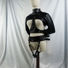 Offene Brust PU Leder Adult Gerade Jacke Keuschheit Gürtel Damen Zwangsjacke