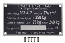 Typenschild für HEINKEL