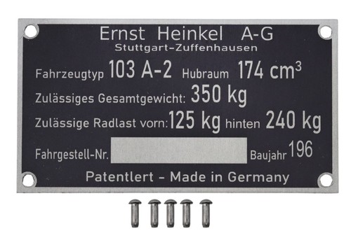 Typenschild für heinkel - typenschild,