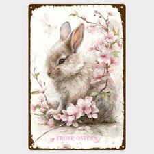 Blechschild Hase mit Blumen