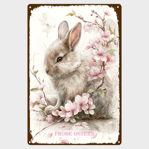 Blechschild hase mit blumen - hase,