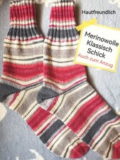 Wollsocken Gr 44 45 Handgestrickte Socken Landlust Merino Grau Rot Natur 