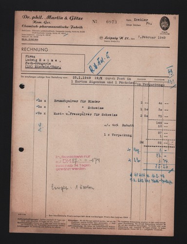 Leipzig rechnung 1949 dr - rechnung, 1949,