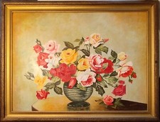 Riesiges Stillleben 91x71  Rosenstrauß Öl auf Karton Signatur K.Elsner Art Deco?