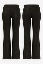 👉 VIA MILANO Damen Hose Schwarz Foliendruck Weitbein Stretch Elegant. 44