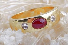 Ring Bandring Cabochon Rubin 0,35ct. Brillanten Diamant 750 18K Gelb Gold Neu  