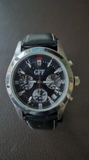 GFF Herrenuhr Edelstahlgehäuse, Lederarmband, Chronograph Design, schwarz/silber