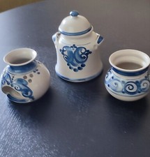 3 Keramikgefäße, blau/grau, handgetöpfert, wie neu 