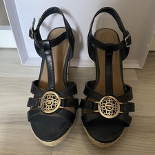 Wedge Sandalen Plateau Blau Leder Gold Details Beige Heel Größe 38 