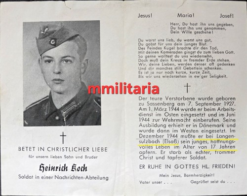 Sterbebild wwii schütze - sterbebild,