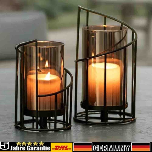 Metall windlicht schwarz - 2x,