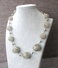 (D04) Modeschmuck Kette / Statementkette  Drahtkugeln 48cm+5cm /Farbe silber