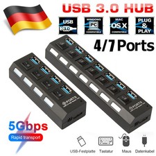 USB 3.0 Splitter Adapter mit Aktiv Netzteil Verteiler für Laptop PC Hub 4/7 Port