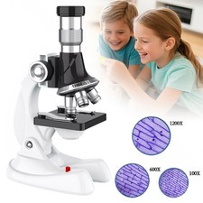 Mikroskop für Kinder 100x 600x 1200x Biologisches Mikroskop Set mit LED-Leuchten