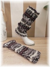 hübsche dicke Bein Stulpen Beinstulpen Handmade Handgestrickt Grau Braun Weiß