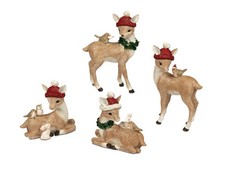 4er Set Dekofiguren Rehe mit Mütze WINTERZEIT 15cm natur braun Formano W25