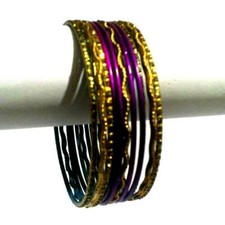 Indische Armreifen 11er Set Innendurchmesser 5,9cm Bollywood Lila-Gold