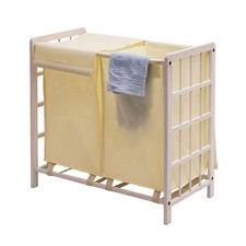 B-Ware Wäschesammler MCW-B60, Wäschekorb, 2 Fächer 60x60x33cm shabby weiß, creme