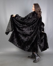 7268 WUNDERSCHÖNER ECHTER SCHWARZER NERZ MANTEL PELZ SWINGER EXTRA LANG SCHÖNE OPTIK GR M