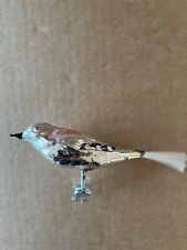 alt Christbaumschmuck Lauscha Vogel silber  glas mit Zwicker Fiberglasschwanz