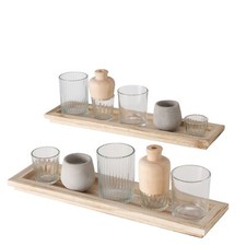 ANGEBOT 2x Tablett Nolan incl. Windlichter Holz L42cm BOLTZE natur UVP je 29,99€