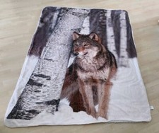 Tagesdecke, Wohndecke, Plüschdecke, Motiv Wolf ca. 127,5 x 173,5cm, Kuscheldecke