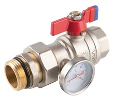 Kugelhahn mit Thermometer 1" IG-AG mit Verschraubung