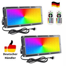 2x 50W LED Fluter RGB Außen Farbig Strahler mit Fernbedienung Dimmbar Garten DE