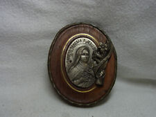 Sancta Teresia Wandornament Metall auf Holz Antik Frankreich #AS