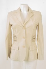 Etienne Aigner Damen Blazer Jacke Echtleder Gr. DE 36 Beige Geflochtene Details 