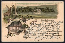 Lithographie Rottleberode, Bahnhof und Gasthaus 