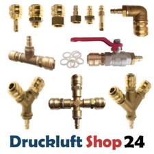Druckluft Kupplung Stecker Nippel Verteiler Y+T 2 3 fach Absperrhahn Winkel