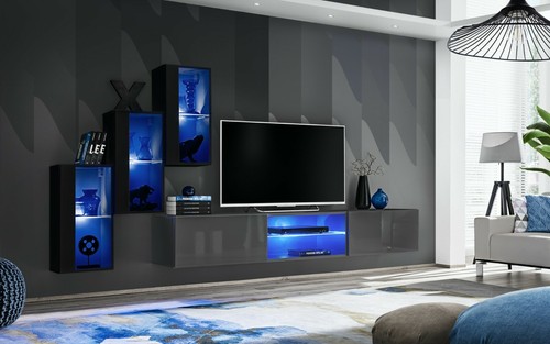 Wohnwand flame schrankwand led - wohnwand,