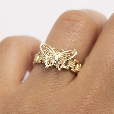 Damen Schmetterling Ring Massiv 10K Gelbgold Größe 6.5