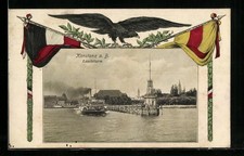 Ansichtskarte Konstanz a. B., Leuchtturm mit Dampfer 1917 