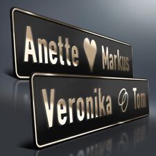 1x Hochzeit Aluschild | Wunschtext Goldprägung | Herz & Eheringe | Schwarz Matt