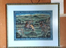 Jagdszene eines Adligen oder Herrschers! Indische Miniaturmalerei auf Seide