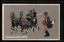 AK Reklame für Continental Sulky-Reifen, Pferdegespann, Mann raucht Pfeife 1916 