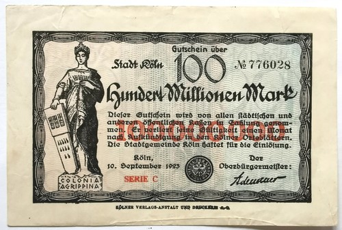 Notgeldschein köln 100 - notgeldschein, mio