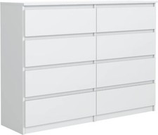 Kommode Weiss Matt mit 8 Schubladen 140 cm, Sideboard Wohnzimmer  Schlafzimmer