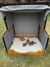Hundestrandkorb - gestreift/anthrazit - PE schwarz - inkl. Schutzhülle