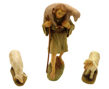 alte handgefertigte Krippenfiguren Holz,Gröden, Südtirol Hirte Schafe