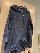 Mantel / Langer Cardigan im Military Look, Taubenblau, Gr. 34/36  Mit Knöpfen