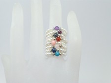 Flexibler Perlenring Vorsteckring Weiß mit Steinkugel viele Farben, Stretchring