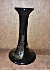 XL Vase THERESIENTHAL 29cm KRISTALLGLAS signiert schwarz Gold flimmer Handarbeit