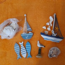 Maritimes Deko Schiffe, Möwe, Fische und Muscheln