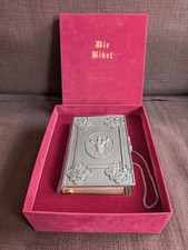 1980er Jahre Familienbibel, Zinn-Einband, Goldschnitt, mit Geschenkkarton